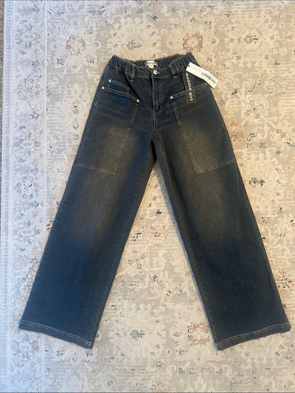 Madden Girl Black Tinted Wash Wide-Leg Loose Fit Jeans NWT Small
